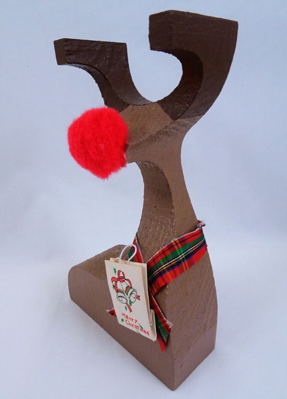 Vtg MCM Style Painted Wooden Reindeer Rudolph Christmas Wood Figurine Handmade